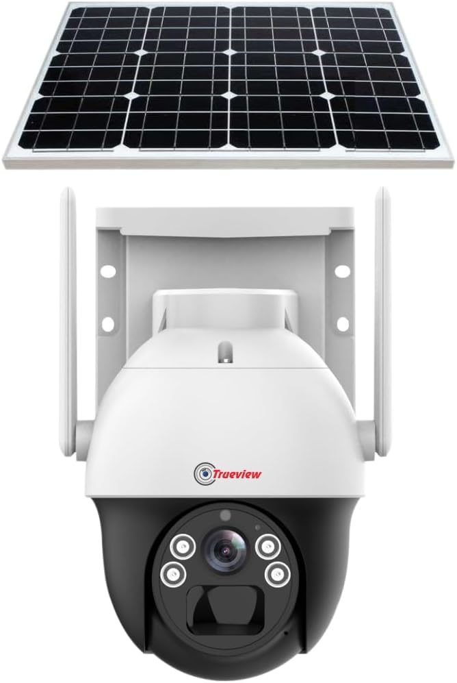 Trueview Wireless 4G Cellular Sim 4Mp Solar Powered CCTV Security Camera with 1080p Solar Panel | Surveillance for Agriculture | Remote Area | Construction Site | Garden (4MP Solar Mini PTZ)