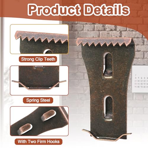 Image of Biaungdo 8 Pcs Copper Brick Wall Clips Heavy Duty Steel for Outdoors | No Drilling Required, Fits 2-1 /4 to 2-3 /8 Inch Bricks, Rust Resistant Steel, Easy Clip-On, For Decor Tools