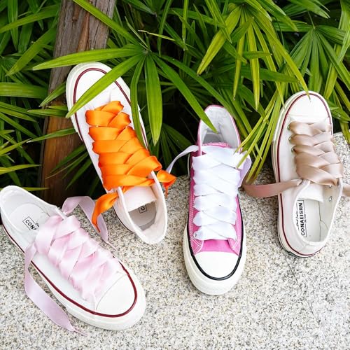 Image of Booyckiy 3 /4 inch Wide Satin Ribbon Shoelaces Flat Colorful Shoe Laces for Women Girls