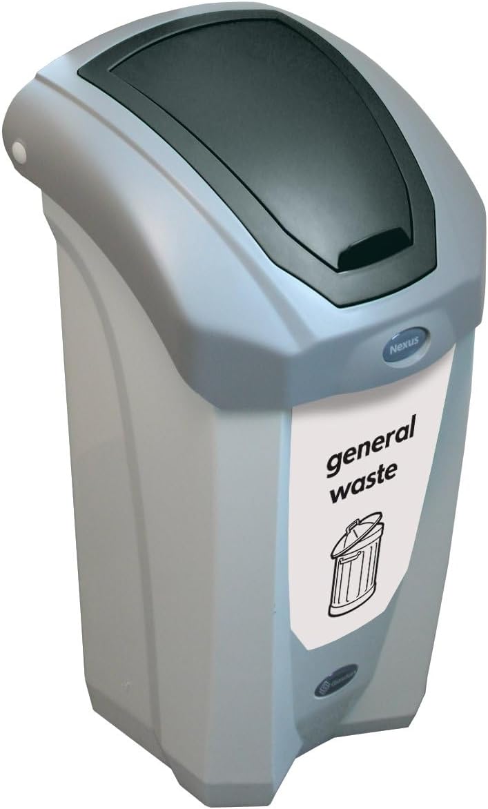 Nexus 30 General Waste Bin (Grey, Black & White) – Plastic Bin for Non-Recyclable Waste – Compact 30-Litre General Waste Container – Flip Lid