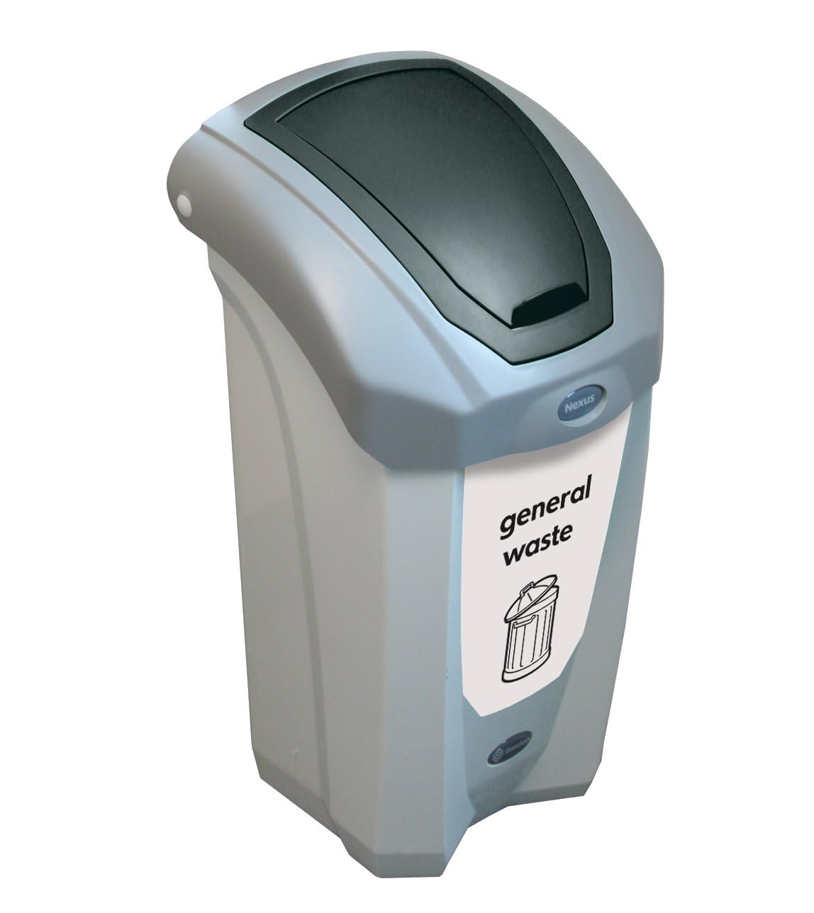 Glasdon Nexus 30 General Waste Bin (Grey, Black & White) – Plastic Bin for Non-Recyclable Waste – Compact 30-Litre General Waste Container – Flip Lid