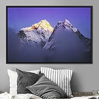Framed Canvas Wall Art Snow Mountain Cool Expressive Farmhouse/Country Landscape Mountain Top Multicolor Photography Portrait Realism - 16x24 inches