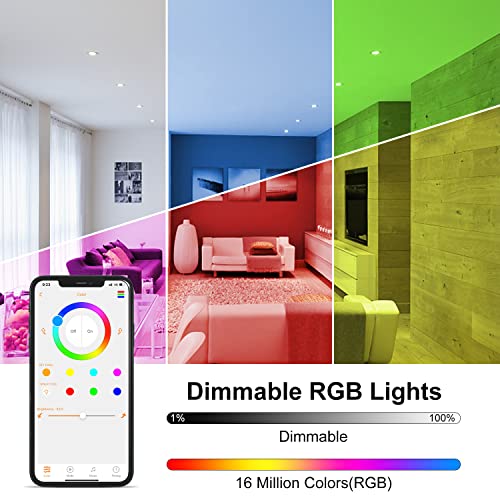 Siksog Smart Recessed Lighting 6 Inch Color Changing 16W Led Downlight, 1350 Lumen Recessed Ceiling Light, Rgb & Cool White 5000K Dimmable By Bluetooth Control - 12 Pack #TOP2