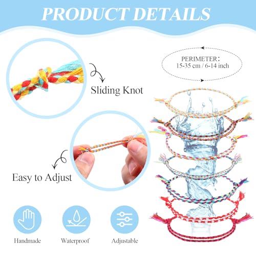 Image of Hicarer 30 Pieces Adjustable Woven Anklets Bracelets Bohemian Braided Rope Bracelets Waterproof Wax Coated Anklets for Women