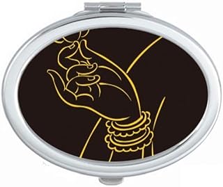 Culture Black Yellow Hand Lotus Mirror Portable Fold Hand Makeup Double Side Glasses