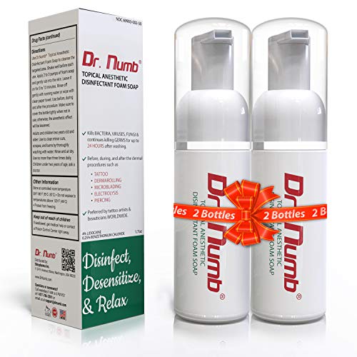 Dr. Numb 4% Lidocaine Foaming Soap with Benzethonium Chloride – Numbing Wash for Local and Anorectal Uses – 1.7 oz (2 Bottles)