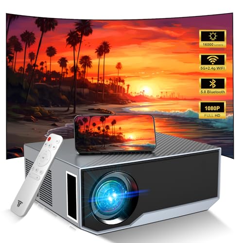 Projector with WiFi and Bluetooth, 16000L Portable Projectors, Outdoor Projector Support Native 1080P Video Movie Projector for Home Theater, Compatible with iOS & Android Phone, PC, HDMI,VGA,USB,AV
