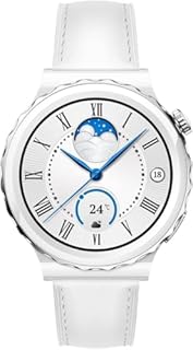 HUAWEI WATCH GT 3 Pro 43mm Smartwatch, Keramikgehäuse, Saphirglas, Tauch Modus, dratlosses Aufladen,Herzfequenz- und SpO2 Überwachung,Menstruationszyklus Tracker, 30 Monate Garantie, weißes Lederband