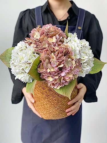 JINWOE 2 hortensias artificiales bohemias de tacto real y 2 de color blanco, para Halloween, Navidad, 21 pulgadas, flores de hortensias sintéticas de seda, ramo de boda, flores falsas para centros de