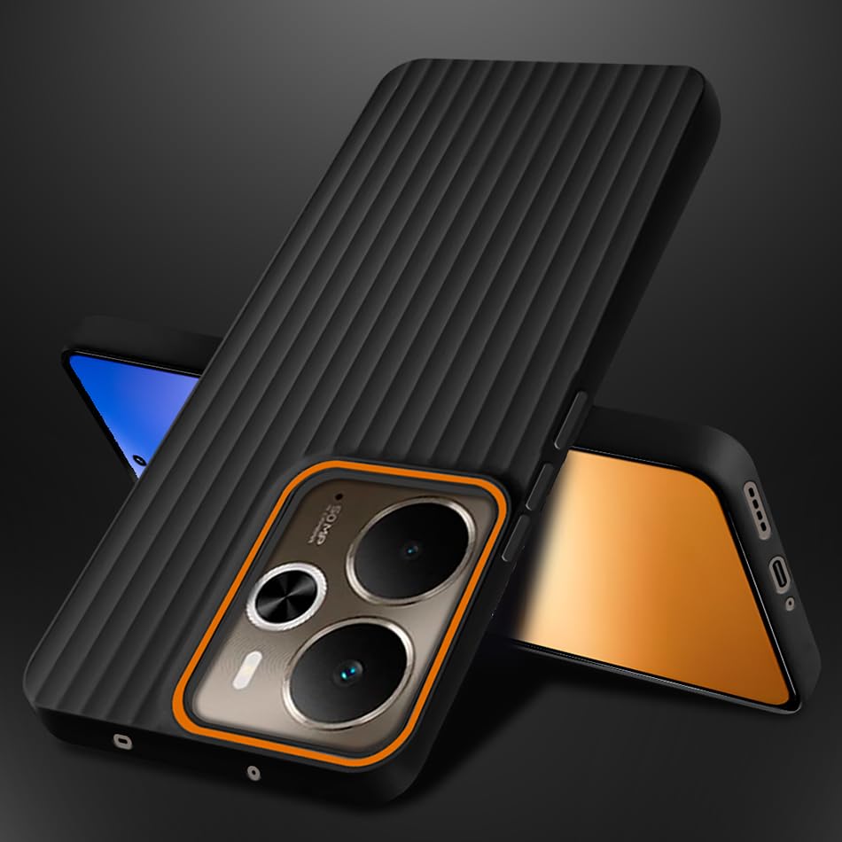 Image of Fashionury Ring Line Beam Design Back Case for Realme 14T 5G / Realme 14 5G | Ring Line Camera Protection | Vertical Beam Bump Protection |Rubberised Back Case for Realme 14T 5G / Realme 14 5G (Black)