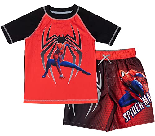 Image of Marvel Boys' Swimwear 2-Piece Rashguard and Swim Trunks Set Toddler to Big Kid