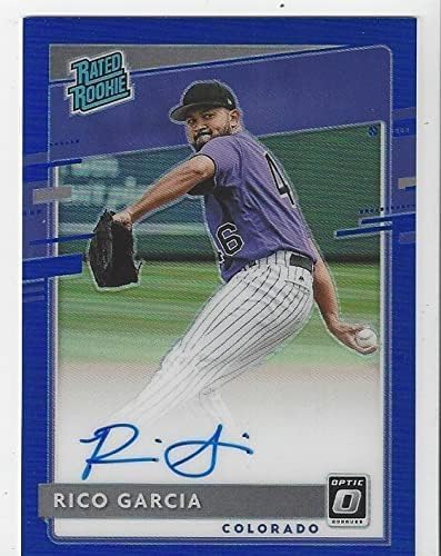 Rico Garcia Autographed Oncard & Serial Numbered #65/75 Rated Rookie Prizm Blue Stars Parallel Collectible Baseball Card - 2020 Donruss Optic Baseball Card #RRS-RG (Rockies)