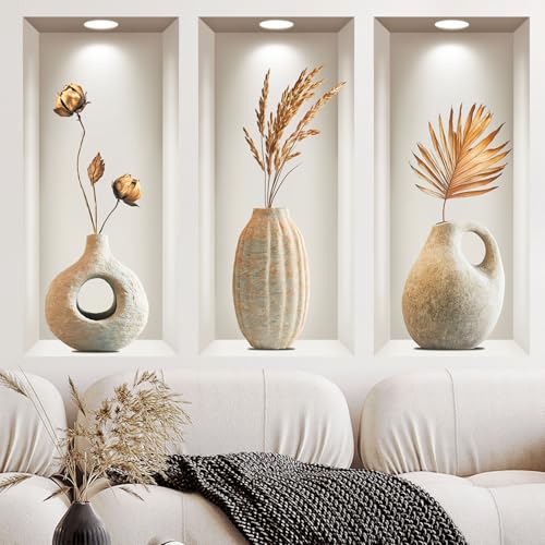 milaosk 3 Pièces Stickers Muraux Vase 3D Autocollant Mural Plante Vinyle Adhesif Art Moderne Sticker Mural Décoration pour Salon Cuisine Chambre Salon Bureau...
