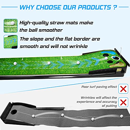 Putting Green, Golf Putting Mat With Non-Wrinkle Crystal Velvet, Golf Putting Game Practice With Auto Ball Return, 5-Hole Design, Bunker And Water Hazard Simulation, Golf Accessories Golf Gift For Men #TOP2