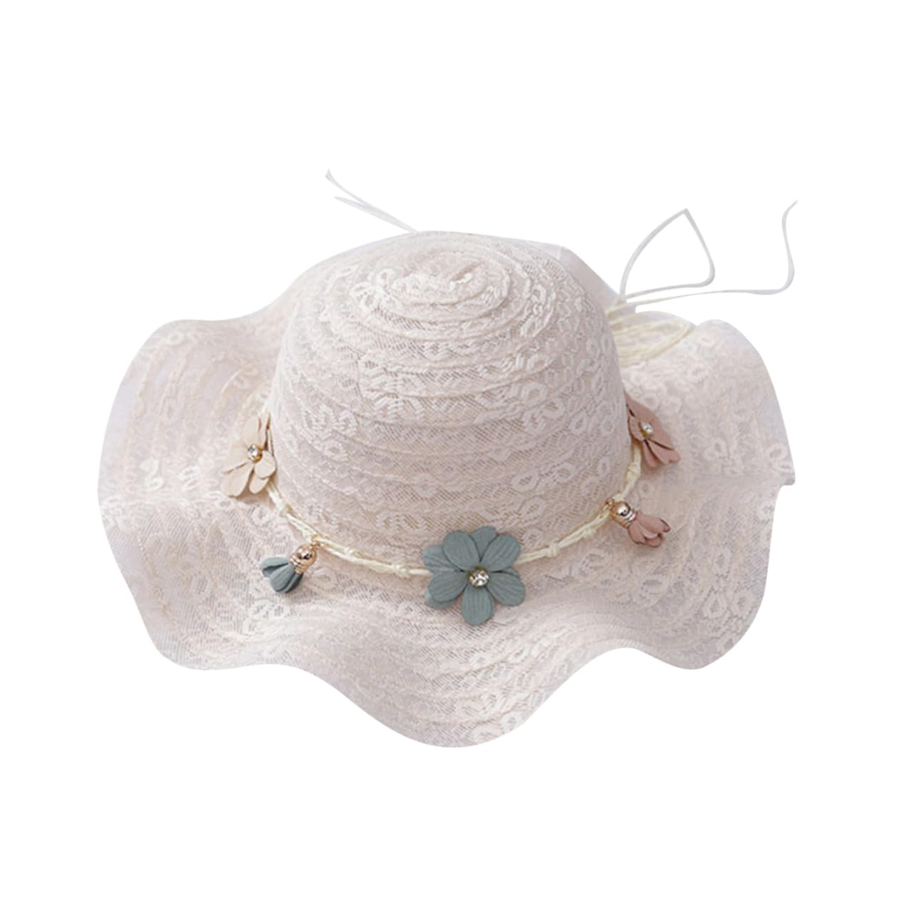 Veemoon Cappello da Sole per Largo Carino Paglia Cappello da Sole per Bambina parà Bianco Cappello da Spiaggia per Cappello per Cappello a Larga bambù