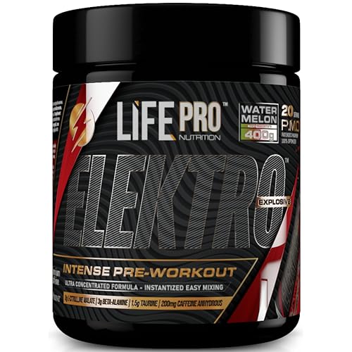 Life Pro Pre entreno Pre workout Elektro 400g, Pre entreno fuerte con Beta Alanina, 8g Citrulina, Taurina y Bioperine para máxima absorción, Mejora el rendimiento y resistencia, Ideal para atletas
