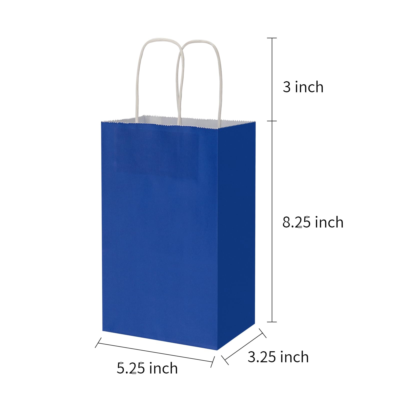 100 Pack 5.25x3.25x8.25 Inch Small Royal Blue Kraft Paper Bags with Handles Bulk, Toovip Gift Wrap Bags for Favor Grocery Retail Party Birthday Shopping Business Goody Craft Merchandise Take Out Sacks