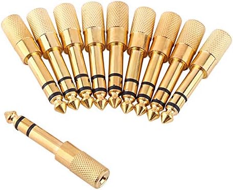 6.35mm 1/4 Inch Male to 3.5mm 1/8 Inch Female Stereo Audio Plug Headphone Mic Jack Adapter 10Pack