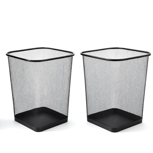 Sinoba Papierkorb Büro aus Metall schwarz 17L quadratisch viereckig Draht Mesh-Optik Abfalleimer für Büro Home-Office & Haushalt (2 Stück)