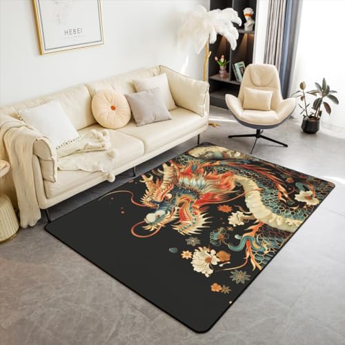 5x7 Watercolor Dragon Retro Rug