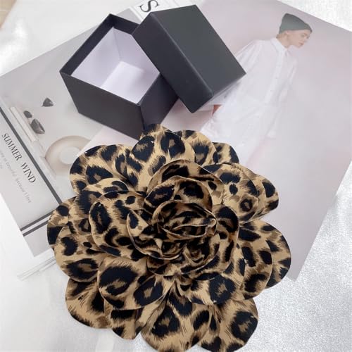 Image of Dainty Fabric Leopard Rose Flower Large Brooch Lapel Pins Handmade Big Flower Brooches Pin Classic for Women Wedding Party Dance Banquet Dress Suit Clothes Accessories Jewelry Gifts 190mm