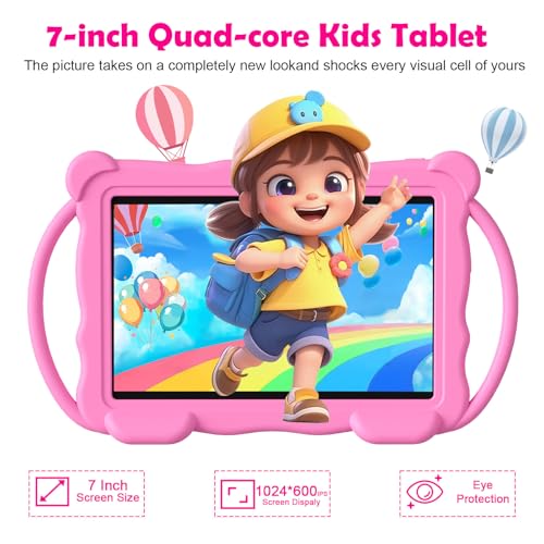 Image of Kids Tablet 7 Inch for Kids, 32GB ROM Toddler Learning Tray with Protective Case, Pre-Installed Educational Apps, Parental Control, Gift for Boys and Girls (Pink)