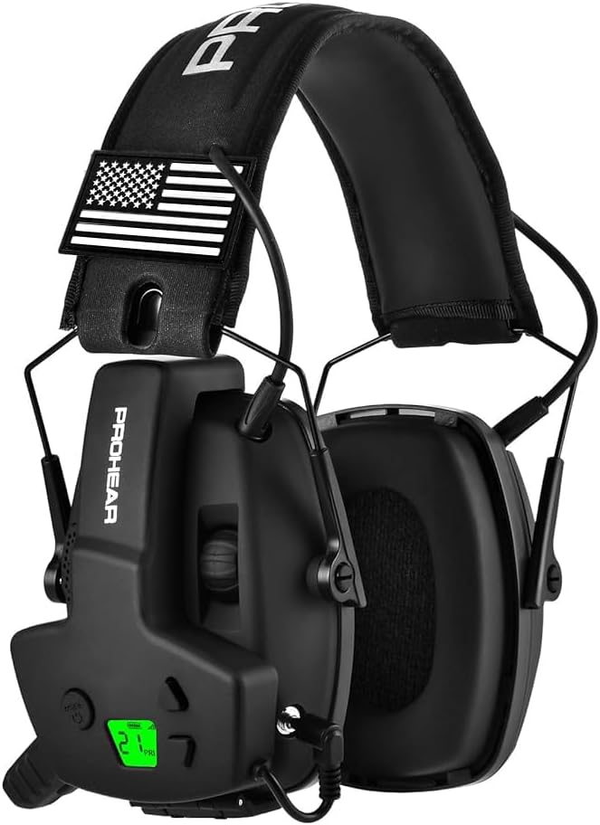 PROHEAR Tactical Electronic Shooting Earmuffs with 4X Sound Amplification – Ear Protection & Walkie Talkie Set for Hunting, Shooting Range & Tactical Communication – Black