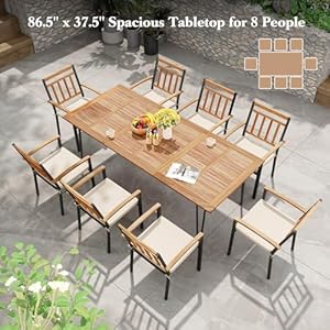 Tangkula 865 Inch Patio Dining Table Indoor Outdoor Dining Table wAcacia Wood Tabletop Metal Legs Rectangular Wood Table wUmbrella Hole for Patio Yard Deck for 8 People Rectangle 865 L