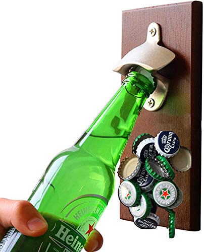 Wall Mounted Magnetic Bottle OpenerCreative Wooden Retro Wall Hanging Refrigerator Corkscrew Home KitchenHoliday birthday new year giftSurprise gift for boyfriend father grandpa