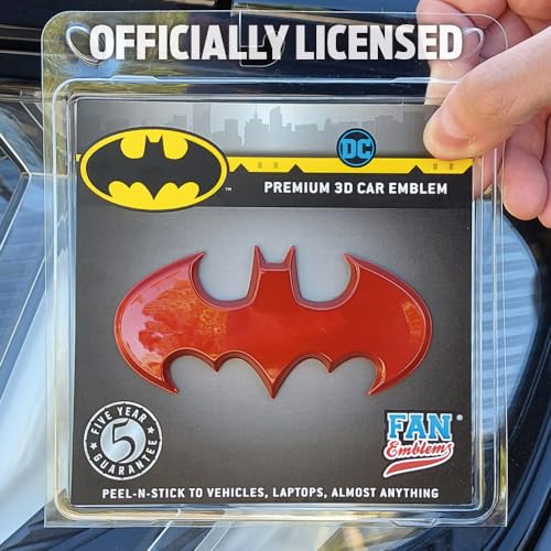 Image of Fan Emblems Batman 3D Car Badge - 1989 Batwing Logo (Red Chrome: 3.8 x 1.8 x 0.2 inches)