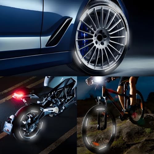 Zipelo 20PCS Reflective Car Wheel Decorative Stripe Stickers, Anti Scratch Vehicle Night Safety Warning Tape Decal, Automotive Exterior Tire Rims Sticker Accessories, Universal Fit (White) - Thumbnail 4