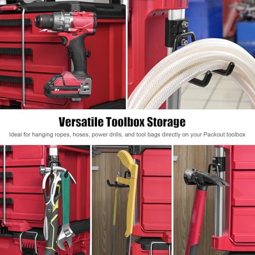 BPOPO 2 Pack Hooks Compatible for Milwaukee Packout Toolbox Rail,Heavy-Duty Storage Hooks for Holding Power Drills,Ropes, Hoses,No-Drill Installation for Easy Packout Toolbox Storage Tools - Image 3