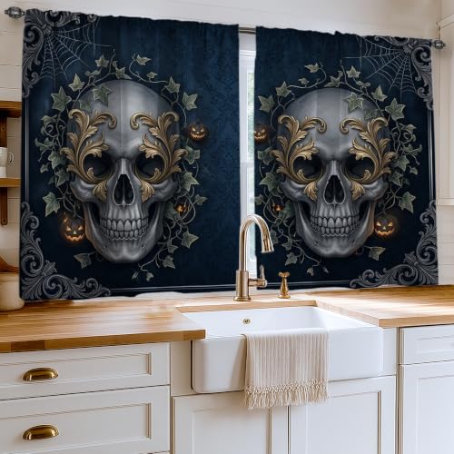 Rideaux gothiques Halloween noirs 106x114 cm pour petite cuisine