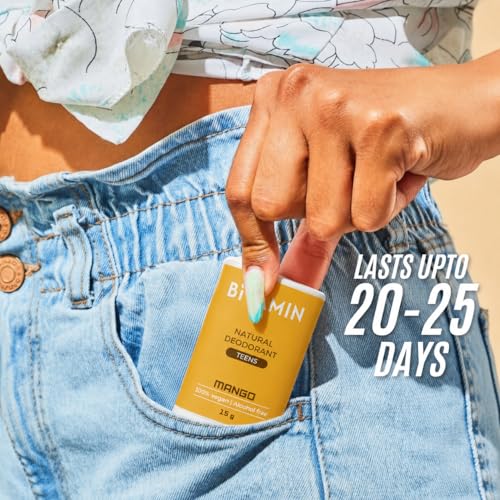 Image of BiTAMIN Mango Natural Deodorant for Kids & Teens | Stick for girls & boys with added 3% Vitamin C & E | Alcohol & Parabens free Teen Skincare | Odour Control | Long Lasting & Vegan 15g (Pack of 1)