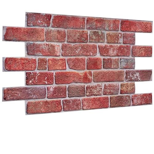 3D Paneles Decorativos Para Pared Conjunto de de 10 Hojas que cubren 4.61 m² - PVC Paneles Para Paredes Interiores - Tamaño del Panel decorativo pared 96x48cm – Efecto Ladrillo Retro Rojo Antiguo