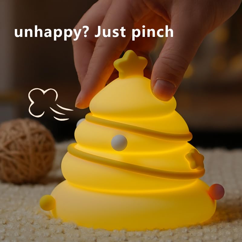 LED-Weihnachtsbaum-Nachtlicht, 3 Stufen, dimmbar, Kinderzimmer-Dekor, niedliche Lampe, Silikon-Quetschlicht, wiederaufladbar, Nachttischlampe zum Stillen, Kleinkind, Baby, Kinderdekoration