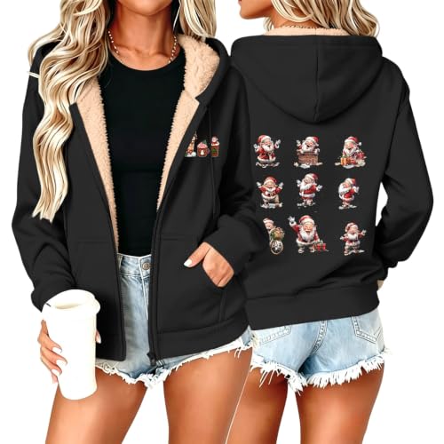 Christmas Sweatshirts For Women Fleece Lined Zip Up Hoodie Jackets - image 1