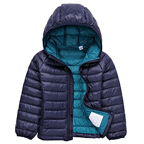 Jitong Niñas Ultra Ligero Chaquetas de Pluma Manga Larga Chaquetas con Capucha Niños Acolchada Cazadoras (Armada, 160cm)