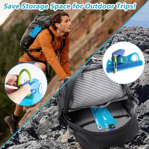 4 Pack Collapsible Water Bottle With Carabiner, 34 Ounce Foldable Water Bag with Leakproof Lid, Food-Grade Silicone Portable Water Bottle for Hiking, Sports, Camping, Biking, Traveling, BPA-Free by MTDNMBHY - Used condition - Image 5