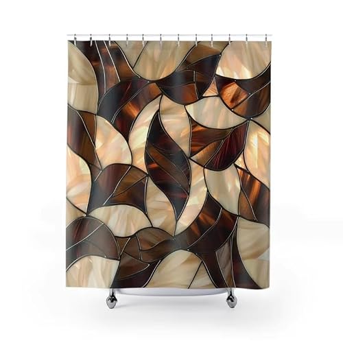 Ajalgz Bathroom Shower Curtian Brown And Tan Shower Curtain, Stained Glass Art Style Hotel Bathtub Partition(165X210cm/Machine Washable)