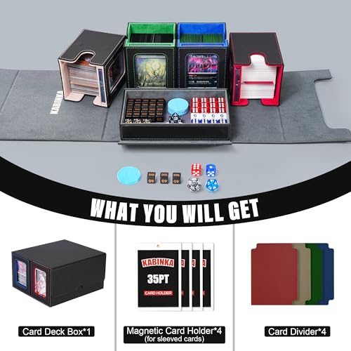 Image of Kabinka Card Deck Box for MTG Commander, Holds 400+ Double-Sleeved Cards, 5 IN 1 Detachable Card Case with Dice Tray, Fits Magic /TCG Cards, 4 Magnetic Card Holders & Dividers (Colorful)