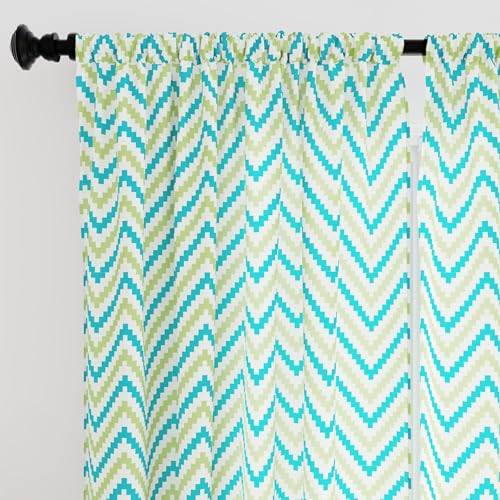 Encasa XO Polyester Semi-Transparent imprimé 140 cm W x 137 cm L Rideaux avec Cravate arrière 4.5 ft, Chevron 1 Vert - 2 Paquet - ne Pas rétrécir et Lavable
