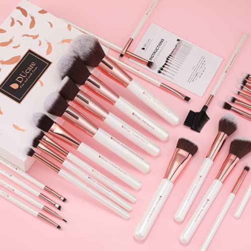 Ducare Makeup Brushes Set Professional 27Pcs Makeup Brushes Premium Synthetic Kabuki Foundation Blending Face Powder Blush Concealers Eye Shadows Make Up Brushes Kit White #TOP4