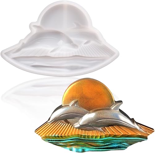 ZORZA Molde de silicona de delfín 3D, molde de resina de animales con sello lindo para bricolaje, molde de fundición de resina epoxi para el hogar,