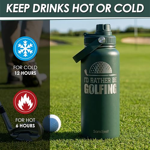 Image of SANDJEST Golf Insulated Stainless Steel Water Bottle 32oz, I Would Rather Be Golfing, Vacuum Chug Lid Travel Tumbler for Men Friends Dad Brothers Golfers Coaches, Birthday Christmas