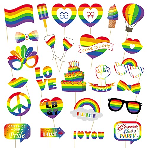26 Pcs Gay Pride Day Rainbow Photo Booth Props Funny Birthday Photobooth Props Decor Photography Props Makeup Props Party Photo Tool Favor Suppliers Games Selfie Posing Signs Diy Craft #TOP9