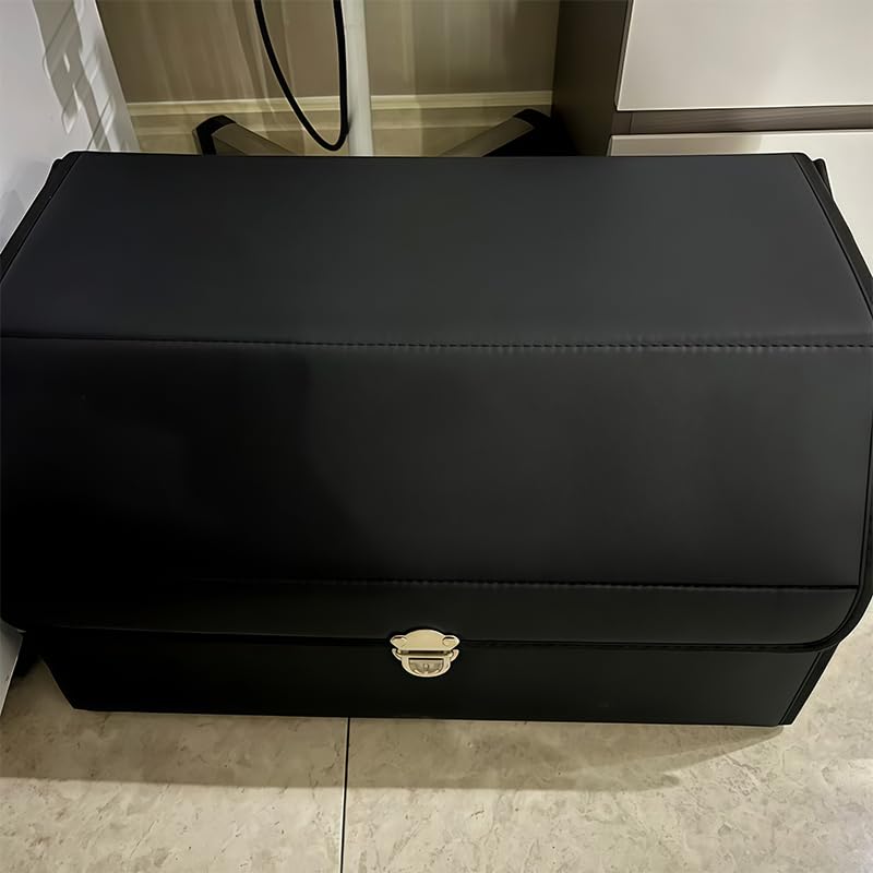 Organizador de Maletero de Coche para Suzuki Grand Vitara 2000-2015, Caja de Almacenamiento Plegable de Cuero con Tapa y Asas, Bolsa Organizadora con 1 Divisor, 53x32x30cm,Black