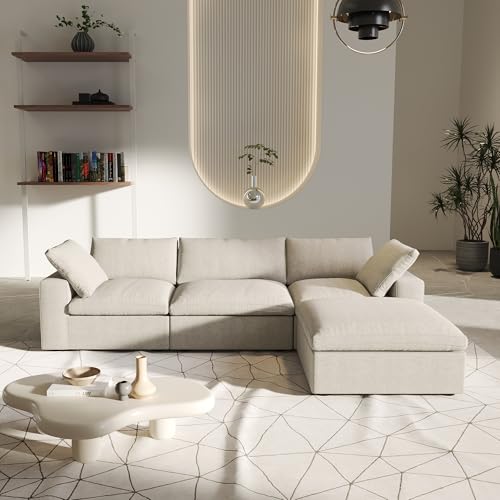 Image of JACH L-Shaped Cloud Sectional Sofa for Living Room, Modular Modern Couch (Khaki)