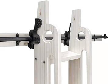 DIYHD 8FT Sliding Library Ladder Black Track Kit,Stand Up Tensible Rolling Hardware,Brake Bottom Wheels