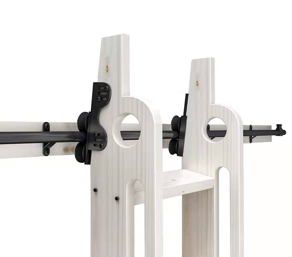 DIYHD 16FT Sliding Library Ladder Black Track Kit,Stand Up Tensible Rolling Hardware,Floor Wheel with Brake